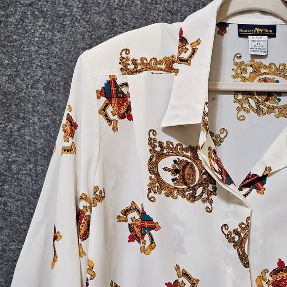 Hunters Run Shirt Womens‎ Size B6 White Gold Printed Long Sleeve Button Down - Picture 8 of 16